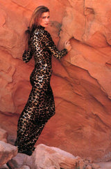 Iconic Fall 1989 Patrick Kelly Off Shoulder Silver Leopard Print Dress in a Soft Stretch Velour