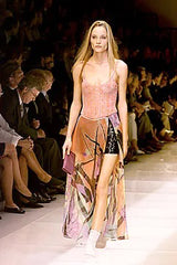 Prettiest Spring 2000 Giorgio Armani Runway Dusty Pink Beaded Halter Top & Silk Chiffon Skirt Set