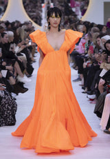 Spectacular Spring 2020 Valentino by Pierpaolo Piccioli Neon Orange Tent Dress w Outstanding Capped Sleeves
