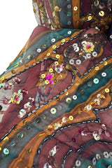 Exquisite 1965-66 James Galanos Couture Heavily Hand Beaded & Sequined Silk Print Dress