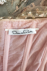 Dreamy 2000s Oscar de la Renta Pink Net & Floral Silk Dress w Bead & Flower Sequin Detailing