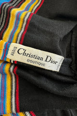 Spring 1977 Christian Dior by Marc Bohan Black Cotton Jersey Striped Off Shoulder Ruffled Dress