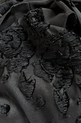 Fall 1974 Louis Mies Couture YSL Silk Taffeta Dress w Hand Embroidered Velvet Rose Detail