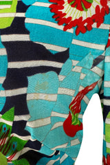 1972 Lanvin by Jules-Francois Crahay Printed Silk Jersey & Waffle Weave Low Back Dress