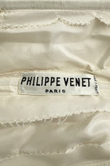 Incredible 1960s Philippe Venet Hand Made Haute Couture Ivory Silk Wrape Over Inner Structural Dress