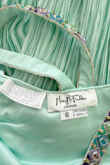 Incredible 1980s Mary McFadden Couture Pastel Teal Green Pleated Dress w Hand Beading