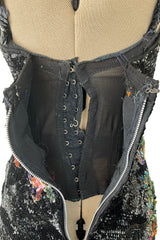 Exquisite 1950s Unlabeled Hand Made Couture Heavily Sequinned & Beaded Strapless Burlesque or Showgirl Dress