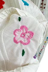 Fantastic 1960s Unlabeled White Cotton Hand Embroidered Mexican Caftan Dress
