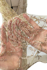 Exquisite Spring 1993 John Anthony Hand Beaded One Shoulder Dress on Pale Gold Silk Net