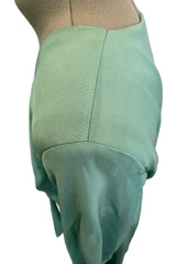 Iconic Spring 1985 Yves Saint Laurent Haute Couture Runway Pale Green Silk Dress w Front Plunge & Tie