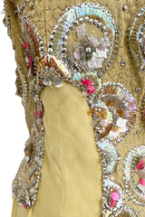 Incredible 1960s Tiziani Couture by Karl Lagerfeld Yellow Silk Chiffon Dress w Elaborate Beading