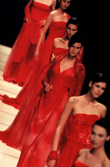 Stunning Fall 1998-99 Giorgio Armani Red Beaded & Sequin Long Skirt & Wrap Top Dress Set