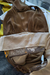 Phenomenal Spring 2005 Original Valentino Runway Look 56 Brown Yellow Floral Print Halter Dress w Sequin Waist Band