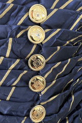 Very Rare Fall 1986 Chanel by Karl Lagerfeld Blue & Gold Strapless w Removable Sleeves