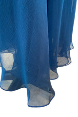 Prettiest Spring 1990 Oscar De La Renta Deep Sapphire Blue Silk Chiffon Strapless Dress w Matching Cape
