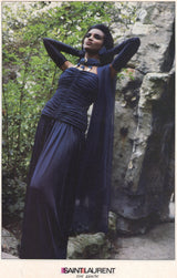 Fall 1985 Yves Saint Laurent Runway & Ad Campaign Blue Silk Jersey Tasselled Corset & Skirt Set