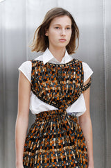Spring 2017 Celine by Phoebe Philo Runway Look 4 Basket Weave Print Jersey Dress w Open Cut Outs