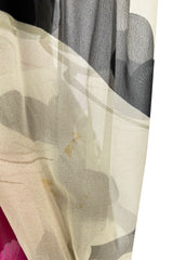 Romantic 1970s Hanae Mori Huge Pink Floral Print Silk Chiffon Dress w Grey Scale Backdrop
