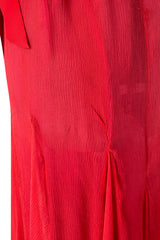 1970s Giorgio Sant'Angelo Red Silk ChiffonDress w Pink Silk Chiffon Lining & Prettiest Gusset Skirt