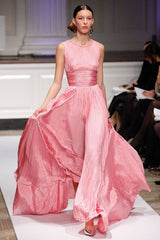 Gorgeous Pre-Fall 2012 Oscar de la Renta Runway Look 53 Soft Pink Silk Dress w Trained Skirt