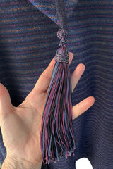 Fabulous Fall 1976 Yves Saint Laurent Striped Blue Wool Knee Length Cape w Hood & Tassel Detailing