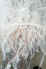 Fantastic Fall 2019 Huishan Zhang Silver Sequin on White Net & Organza Dress w Feather Detailing