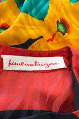 Fabulous 1980s Pauline Trigere Scarf Weight Silk Huge & Brillaint Coloured Floral Printed Caftan Dress