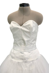 1993 Dolce & Gabbana Three Piece White Silk & Tulle Wedding Dress Overskirt & Veil Full Set