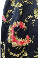 Dreamy 1960s Unlabeled Strapless Black Dress w Front Pink Panel & Floral Embroidery