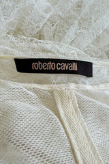 Fantastic Fall 2008 Roberto Cavalli Runway Look 38 Lace Cream Dress w Floral Shoulder Detail