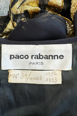 Extraordinary Fall 1992 Paco Rabanne Haute Couture Runway Sample Look 31 Metallic Gold & Black Silk Caftan Dress