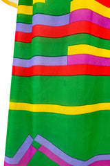 Spectacular 1968 Bill Blass Bright Striped Silk Organza Dress w Original Bow Belt & Bell Sleeves