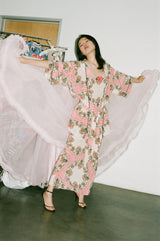 Prettiest Spring 2021 Rodarte Runway Look 20 Bias Cut Silk Pink Print Flower & Hearts Dress w Removable Flower