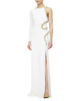 Spring 2016 Roberto Cavalli by Peter Dundas Beaded & Rhinestone Snake Detail White Jersey Dress