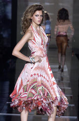 Spring 2004 Roberto Cavalli Long Version of Runway Look 23 Feather Light Silk Coral & Gold Print Dress