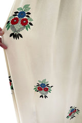 Extraordinary 1973 Ossie Clark & Celia Birtwell Documented Ivory Moss Crepe w Floral