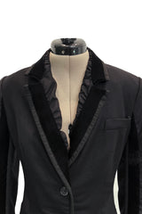 Chic Fall 2002 Yves Saint Laurent by Tom Ford Black Pant Suit w Velvet Trim & Curved Sleeves