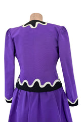 Spring 1980 Yves Saint Laurent & Ad Campaign Runway Purple Dress & Jacket Set w B&W Detailing