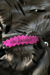 Rare 1980s Jan Faulkner Hand Made Black Suede Cut Out Mini Dress w Pearls & Fringe