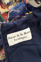 Prettiest 1960s Oscar de la Renta Metallic Thread Detailed Silk Organza Printed Off Shoulder Dress