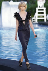 Exceptional Cruise 2009 Chanel by Karl Lagerfeld Blue Silk Deep Front Plunge Dress