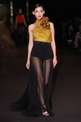 Fall 2011 Gucci by Frida Giannini Runway Look 47 Silk Floral Detailed One Shoulder Silk Chiffon Dress