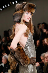 Fall 2015 Ralph Lauren Purple Label Runway Finale Look 43 Bronze Sequin Halter Dress w Open Back