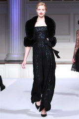 Pre-Fall 2011 Oscar de la Renta Runway Look 44 Strapless Black Silk Chiffon & Blue Embellished Jumpsuit