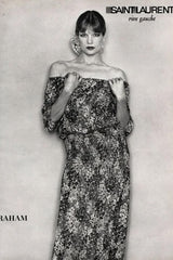 Gorgeous Spring 1976 Yves Saint Laurent Runway Pink Floral Silk Jersey Off Shoulder Dress