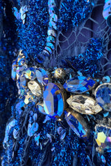 Documented 1970 Oscar de la Renta Brilliant Blue Sequin & Rhinestone Plunge Dress