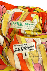 Gorgeous 1960s Emilio Pucci Brilliant Citrus Coloured Silk Jersey Dress w Huge Floral Print