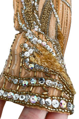 Incredible 1980s Bob Mackie Beaded, Sequin & Rhinestone Detailed Peach Silk Dress