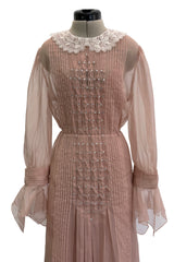 Spectacular Fall 2020 Gucci by Alessandro Michele Runway Look 29 Dusty Pink Silk Dress & Skirt Overlay Set