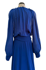 Superb Spring 2013 Yves Saint Laurent Hedi Slimane Debut Runway Blue Dress Silk Chiffon w Matching Cape & Sash